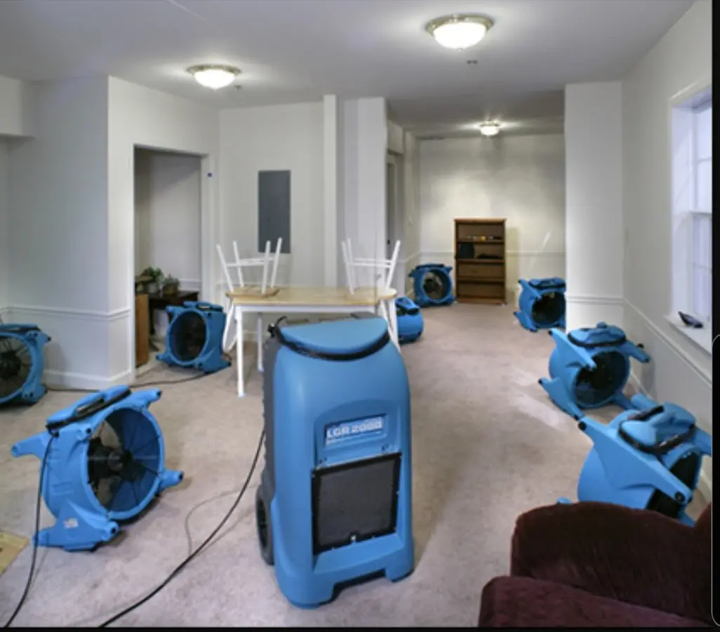 Air movers and dehumidifier setup for Water Damage Restoration in Florida Gulf Coast University